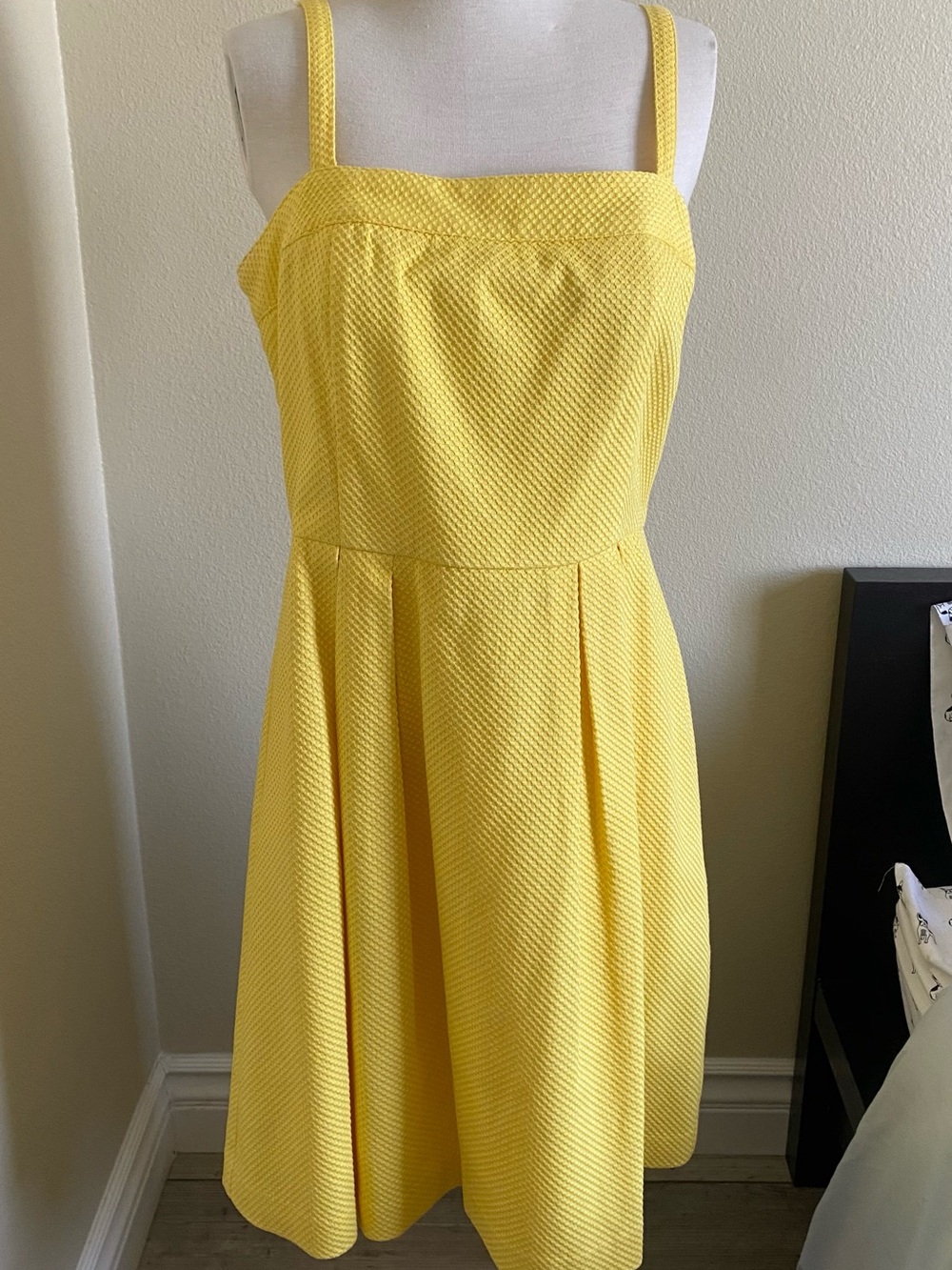 LOFT Bright Yellow Textured Midi Dress